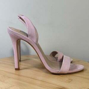 Steve Madden Women's 7M Marbella Pink Nubuck Ankle Strap Open Rounded Toe Heeled